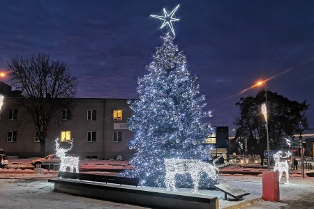 Raseiniuose įžiebta Kalėdų eglė nušvito tūkstančiais lempučių