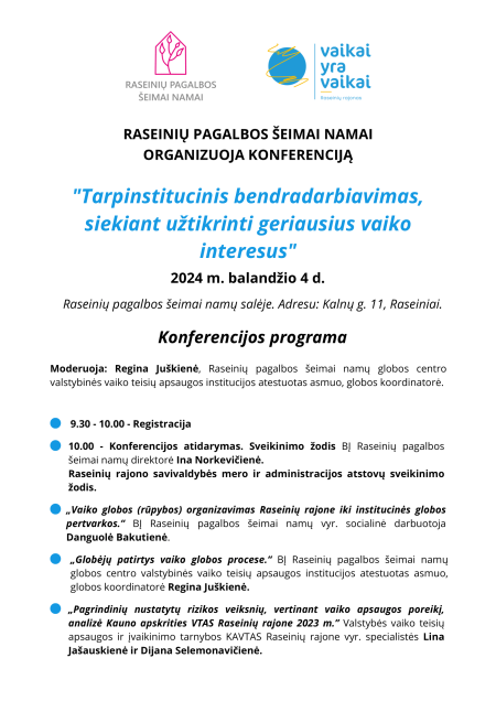 Konferencija „Tarpinstitucinis bendradarbiavimas, siekiant užtikrinti geriausius vaiko interesus“