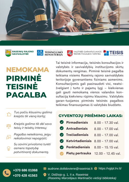 Nemokama pirminė teisinė pagalba Raseinių rajone